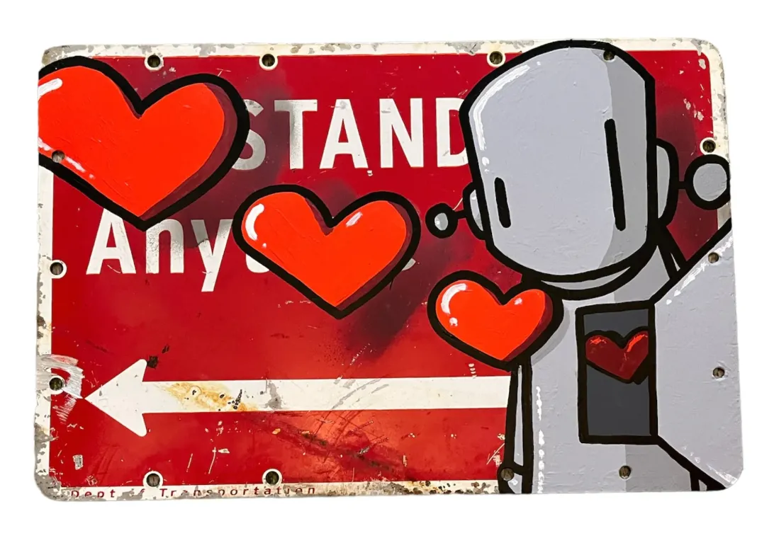Keep Moving Original Street Sign Spray Painting by Chris RWK- Robots Will Kill